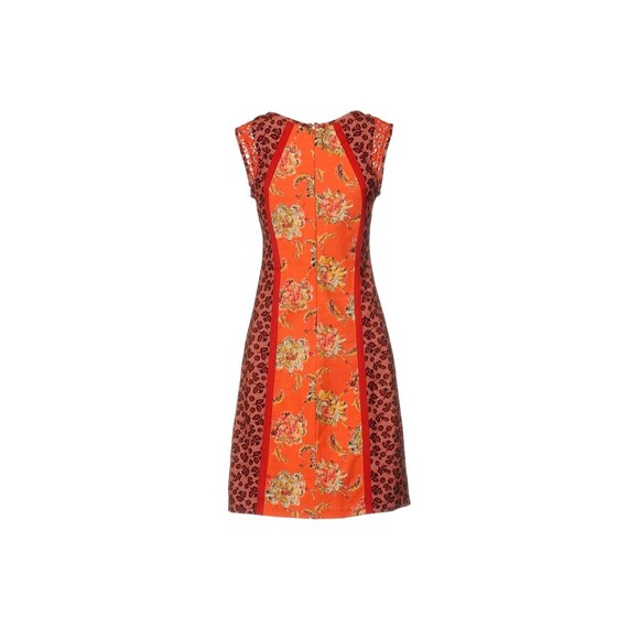 Save The Queen! Sleeveless Short Dress SZ L Orange Pink Floral Print Lined Italy - Picture 2 of 16